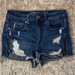 American Eagle Outfitters Dark Blue Ripped Jean Shorts